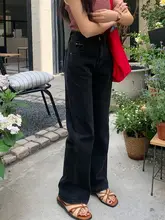春用ハイウエストデニムパンツ【ブラックグレー・ストレート・スリム・ワイドレッグ】