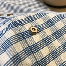 夏用大きいサイズ レディースチェック柄ワンピース【ブルー・ダブルカラー・長袖・体型カバー】（セットアップ対応）