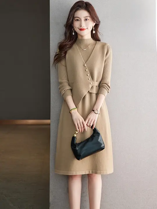 高級短丈ニットベスト【フィット感のあるマキシスカート・ワンピース】（セットアップ対応）