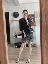 アメリカンビンテージ風 シフォンスカート【レオパード柄・Aライン・フィット】