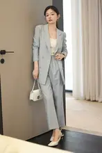 グレー系ビジネススーツセット【軽量・カジュアル・女性用・ジャケットとパンツの2点セット】