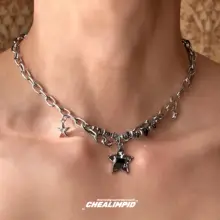 CHEALIMPID 星柄ブラックストーンロックネックレス【ユニセックス・ストリートスタイル】