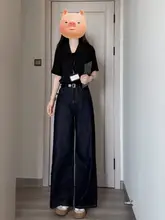 高身長向け ロングデニムワイドパンツ【ハイウエスト・フィット】（セットアップ対応）