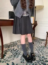 グレーの百褶スカート【ウール素材・冬用・女子高校生スタイル】