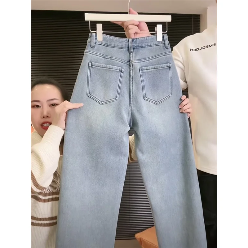 高腰デザインのバナナパンツ【デニム・春秋用・スリムフィット・ストレートレグ】