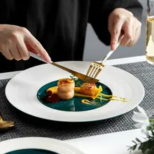 ディナープレート 北欧風 ヘアライン仕上げ フレンチ風 リム皿 スープ皿 パスタ皿 ホテル仕様 レストラン 盛り付け ステーキ