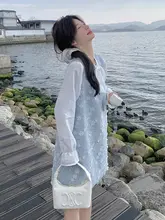 春にぴったり！リボン付き立体花柄キャミソールドレス【ブルー・韓国風】（セットアップ対応）