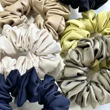 光沢感のあるサテン製ヘアゴム【シンプル無地・高弾力・フリルデザイン】（セットアップ対応）