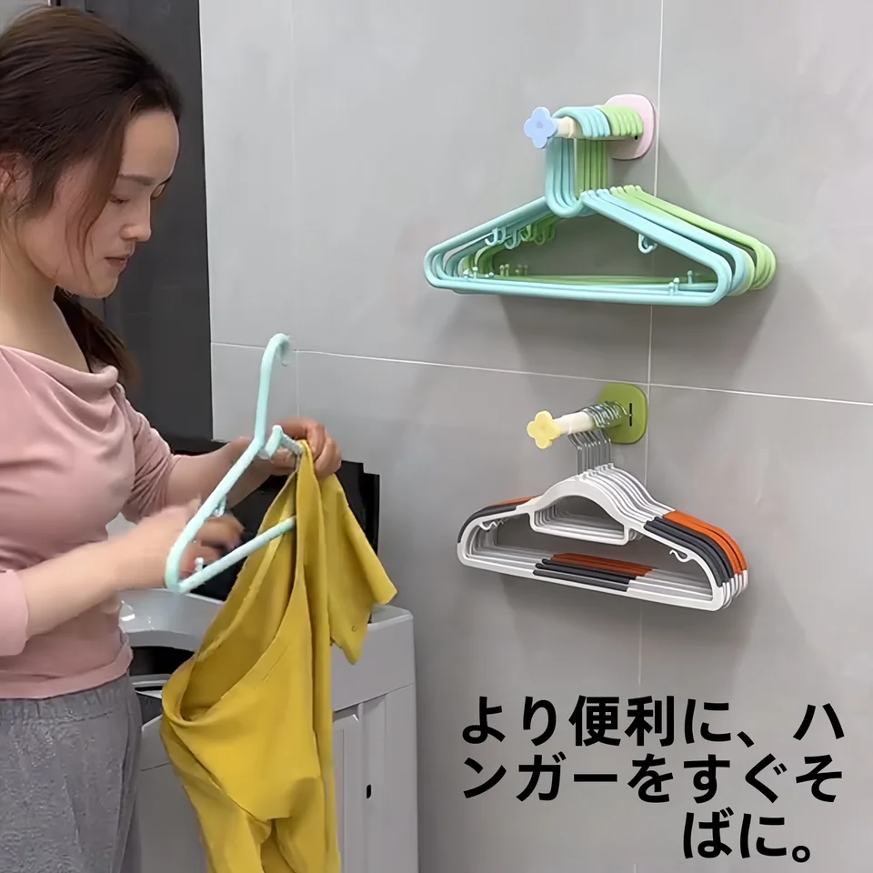 伸縮可能な壁掛けハンガー【穴あけ不要・多機能・リビングやバルコニー用】