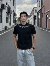 Tシャツ メンズ 半袖 SORONA 接触冷感 筆記体プリント 正肩 袖口リブ 細マッチョ 夏