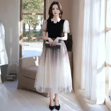 エレガントな長袖フレンチスタイルイブニングドレス【軽やかな高級感・冬用・成人礼・女性用】