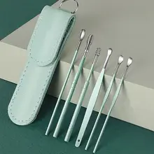 ステンレス製耳掻きセット【携帯用・キーホルダー付き・レトロデザイン】