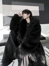 メンズ冬用加毛フリース暖かいエコファーコート【膝丈・ゆったり・フード付き・カーディガン風】