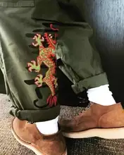 中国龍刺繡入りカジュアルパンツ【ルーズフィット・メンズ作業着】