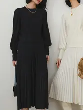 MRS Studios イタリア輸入のレーヨン＆シルク混紡 フレンチスタイルの透かし丸首バブルスリーブ半袖スカート