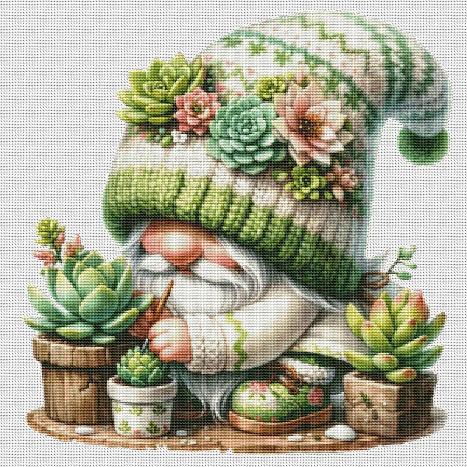 多肉植物デザインの可愛い小人刺繍飾り：手作りオーナメントのインテリア適用実績
