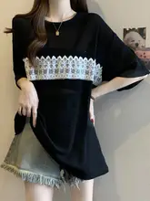 レース切替のスリーブレスTシャツ【透け感・大きいサイズ・ワイドフィット・中長丈】