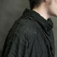 個性的でおしゃれなデザイン！メンズ半袖Tシャツ【クールなハイネック・ドレープデザイン・穴あきスタイル】