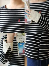 ストライプ刺繍Tシャツ【大きいサイズ・インフルエンサー風・カジュアル】