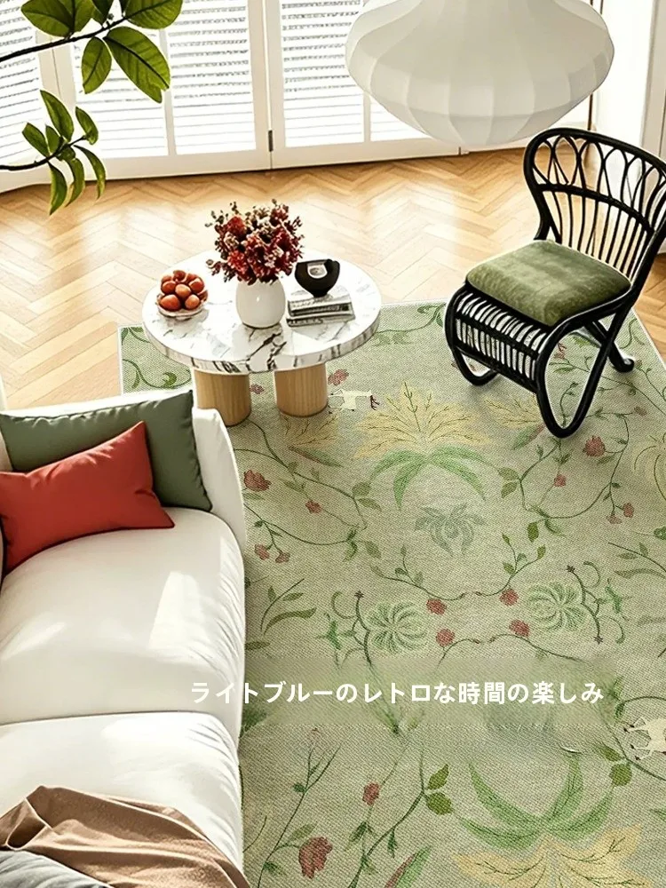 フランス風花柄ラグ：防水防汚機能とレトロデザインでダイニングテーブル下を美しく整える