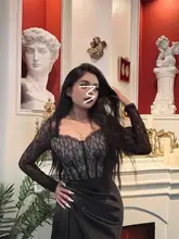 セクシーなレースの大きいサイズの切り替えワンピース【体型カバー・ウエストシェイプ・包み込むデザイン・春秋用】