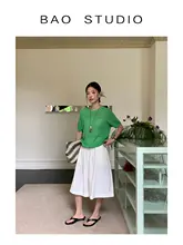 夏用清涼なワイドパンツ【Aライン・フィット・大人カジュアル・五分丈】（セットアップ対応）