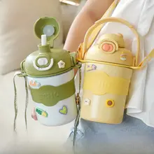 ステンレス鋼製 子供用ストロー付き保温カップ【大容量・携帯便利・女性向け】