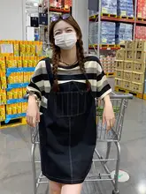 ブラックストライプデザインのデニムワンピース【カジュアル・女性用・フィット】