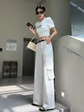 ホワイトワイドレッグカーゴパンツ【大きなポケット・スリムフィット・春夏用】
