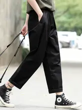 レディース ブラック カジュアルワークパンツ【夏用・薄手・九分丈・大きいサイズ対応】