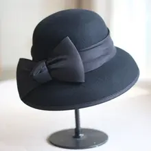 ウールフェルト製 ヴィンテージ風 バタフライリボン付き レディースフィッシャーハット【調節可能・秋冬用】
