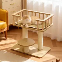 実木製キャットタワー【麻製爪研ぎ柱・大容量・多機能ペット用品】