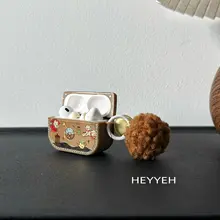 イヤホンケース ヴィンテージ グラフィティアート 犬柄 ラインストーン ブラウン 耐衝撃 AirPods対応「HEYYEH」
