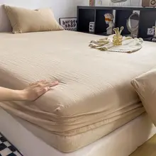 通年使用可能な二重シフォン製ベッドカバー【全周カバータイプ・無地】