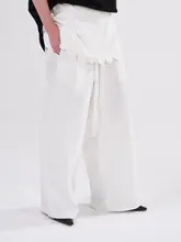 波浪縁デザインの翻蓋カジュアルパンツ