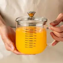 onlycook 高硼矽ガラスコップ【家庭用・ミルク・ジュース・目盛り付き・蓋付き】