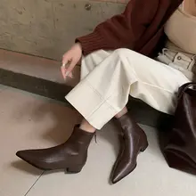 シンプルデザイン ポインテッドトゥフラットブーツ【女性用・秋冬向け・ストレッチ素材】