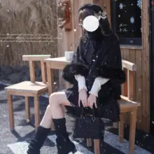 黒色ウール混のケープコート【秋冬用・ロリータスタイル・万能】