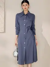 通勤スタイルのリボン付きシャツワンピース【ウエストシェイプ・麻素材】（セットアップ対応）