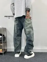 春用 メンズカジュアルデニムパンツ【ビンテージ風・ストレート・ルーズフィット】