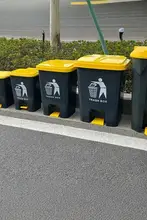 大型プラスチックペダルゴミ箱【アウトドア用・蓋付き・家庭・オフィス・ホテル対応】