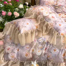 フランス風ロマンチックレースデザインのプリンセススタイル寝具【アメリカン田園風・ベッドカバー・シーツ・カバーリング】（セットアップ対応）