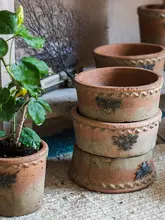 レトロなアメリカンスタイルの赤い陶器製花盆【多肉植物用・庭やガーデンに最適】