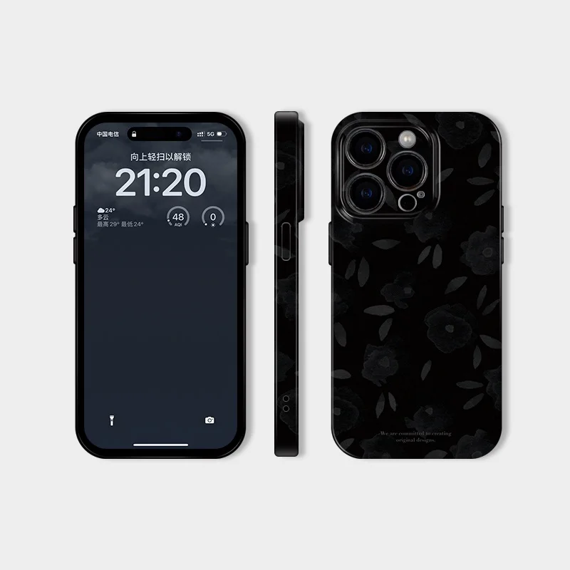 暗夜花柄 iPhone ケース：シンプルデザインで華やかさと保護を両立