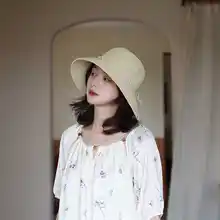 パール装飾付き大つば草帽子【UVカット・通気性・夏用・アウトドア】