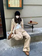 高腰カジュアルテーパードパンツ【カキ色・ワイドレッグ・シンプルデザイン】（セットアップ対応）