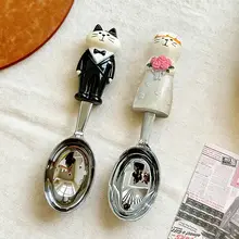 かわいい猫デザインのカップル用スプーン【結婚式用・ロマンチック・高級感】（セットアップ対応）