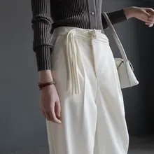 ワイドスラックス レディース チャイナボタン ヴィンテージ ハイウエスト 着痩せ ストレート 秋 「Warmo」