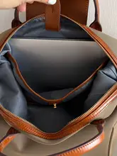 大容量の牛津布と牛皮のバックパック【多層収納・カラーブロック・旅行用】（セットアップ対応）