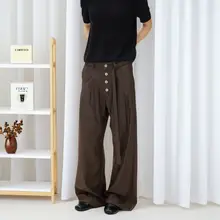 ヴィンテージスタイルのダブルプリーツテーパードパンツ【男女兼用・カジュアル・ワイドレッグ】（セットアップ対応）